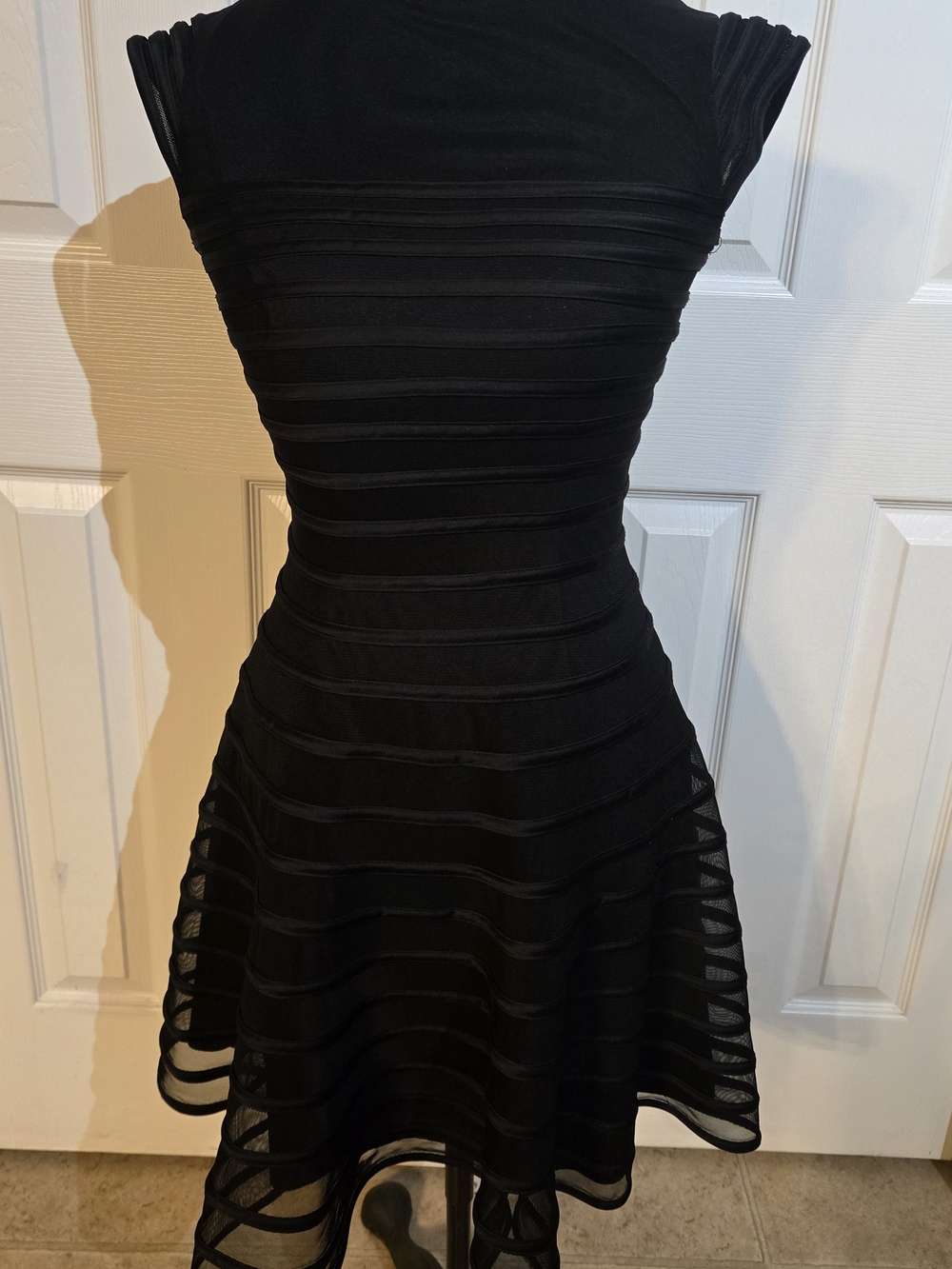 Betsy & Adam Black Layered Fit-and-Flare Midi Dress